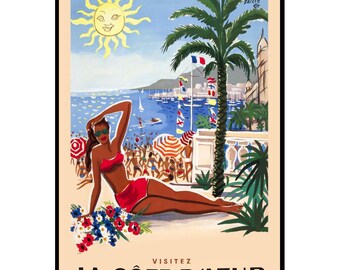 フランスのリビエラポスター：ヴィンテージコートダジュール旅行