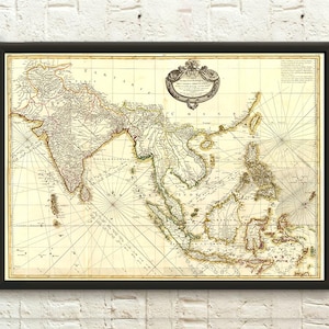 Carte vintage de l'Asie du Sud-Est, art de la carte, décoration murale de qualité supérieure, décoration de la maison de style antique