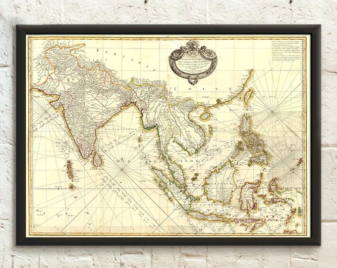 Vintage South East Asia Map Art  Premium Quality Wall Décor  Antique Style Home Decoration