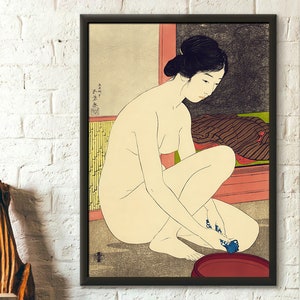 Arte japonés "Mujer en su baño" 1915 de Hashiguchi Goyo - Arte mural japonés Ukiyo-e Periodo Edo Arte asiático Bloque de madera Goyo Mujeres