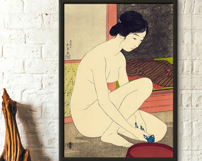 Japan Art " Woman At Her Bath"  1915 by  Hashiguchi Goyo - Japanese Wall Art Ukiyo-e Edo Period Asian Art Woodblock Goyo Women