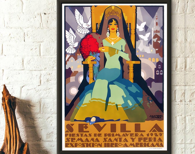 Seville Spain Vintage Travel Poster: Spring Fiesta Art Print