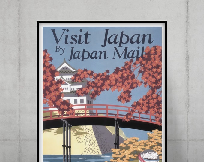 Wall Art Visit Japan Poster - Japan Travel Poster - Japan Print Japanese Print Japanese Art - Living Room Prints Art Reproduction Wall Art