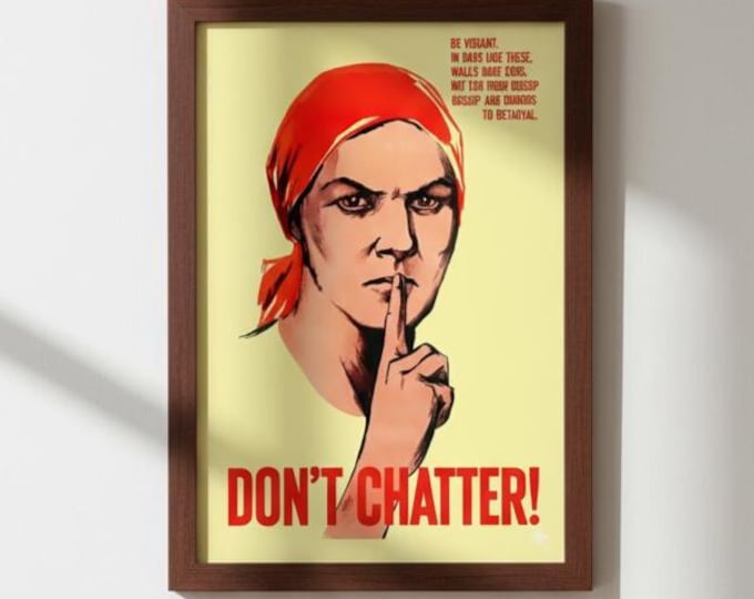 WWII Soviet Propaganda Poster 'Don't Chatter!' - Loose Lips Sink Ships Style - Vintage Russian Warning Sign Art - Historical Home Decor