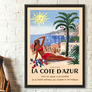 Póster de la Riviera Francesa Póster de la Costa Azul Impresión de viaje Póster del sur de Francia Póster de viaje retro Arte de pared de inauguración de la casa vintage