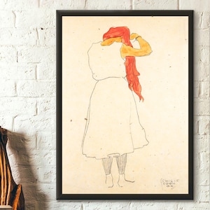 Poster Premium Qualität: Stehen Beim Kämmen 1909 Egon Schiele Wand Kunst Druck Schiele Poster Schiele Kunst Romantische Wand Kunst