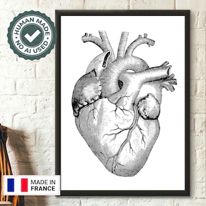 Impresión de corazón humano anatómico vintage, arte de pared médico, decoración única para graduación