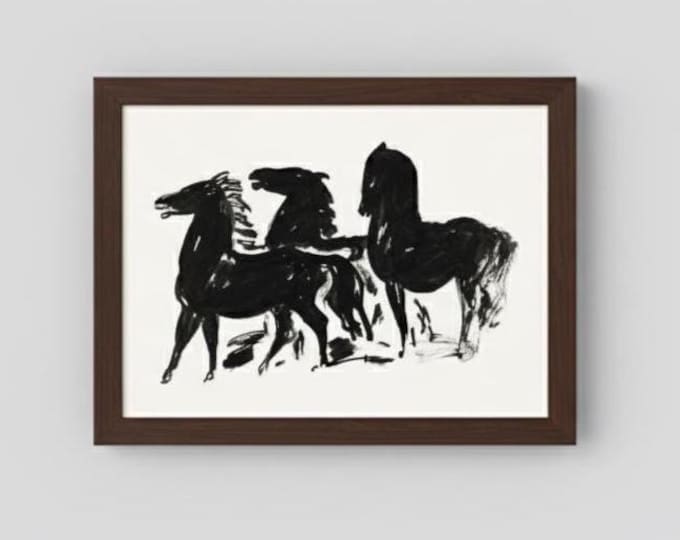 Minimalist Black Horse Sketch Art Print, Equine Lover Gift, Abstract Animal Wall Decor, Farmhouse Style Art, Modern Horse Painting Print