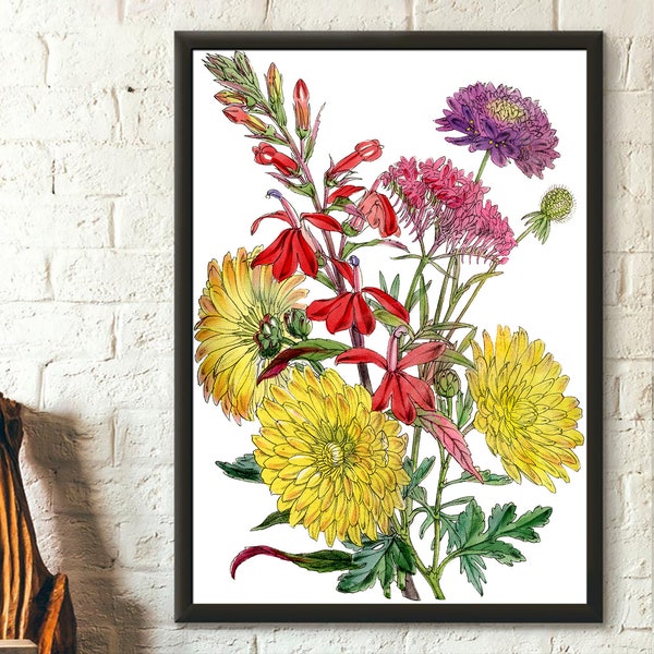 Vintage Fall Flower Print - Vintage Botanical Prints Flower Print Romantic Floral Illustration Botanical Decor Gift Idea Botanical Wall Art