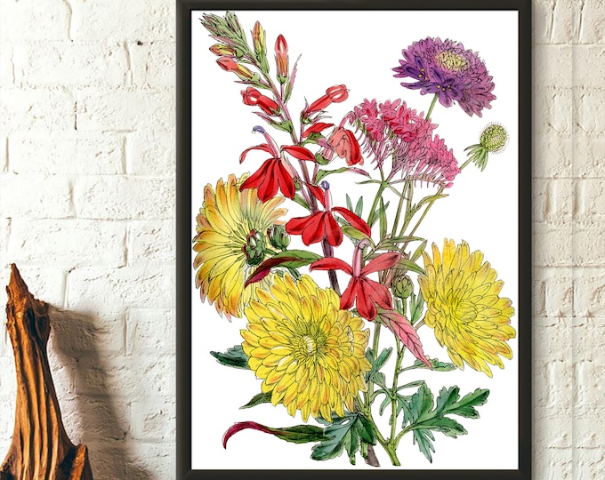 Vintage Fall Flower Print - Vintage Botanical Prints Flower Print Romantic Floral Illustration Botanical Decor Gift Idea Botanical Wall Art