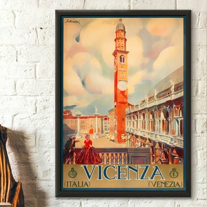 Póster de viaje vintage de Italia, década de 1920, Venecia, arte mural, impresión de viaje de primera calidad.