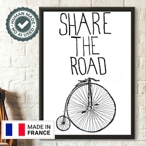 Impresión de Share The Road - Póster de ciclismo Póster de bicicleta Impresión de ciclismo Arte mural de ciclismo Póster de vida ecológica Idea de regalo de inauguración de la casa Cumpleaños