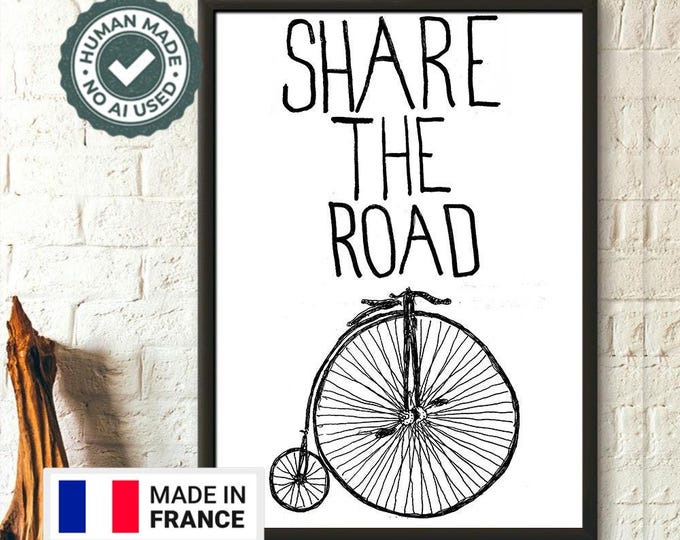 Share The Road Print - Cycling Poster Bike Poster Cycling Print Cycling Wall Art Green Living Poster Housewarming Gift Idea Birthday