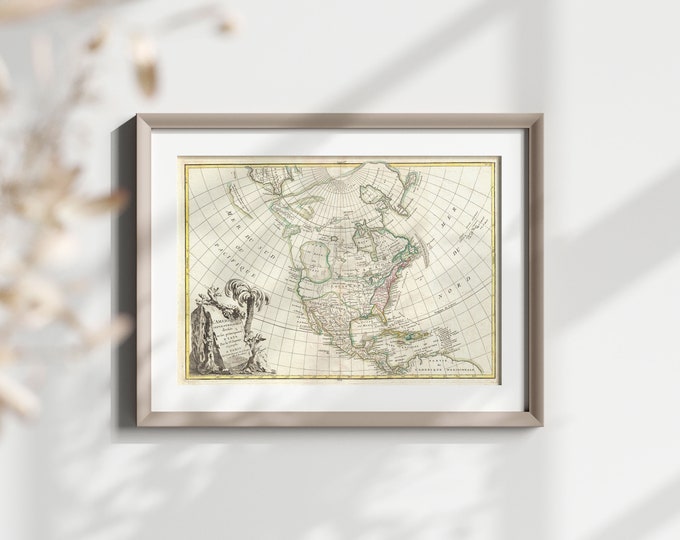 1762 North America Wall Art Map Poster - Vintage USA Map Print