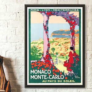 Vintage Monaco Travel Print 1922 - Vintage Travel Poster Housewarming Gift Idea Monaco Poster Monte Carlo Print Travel Wall Art Gift Idea