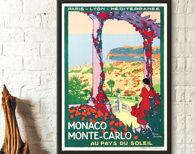 Vintage 1922 Monaco Travel Poster  Monte Carlo Wall Art  Premium Quality Print