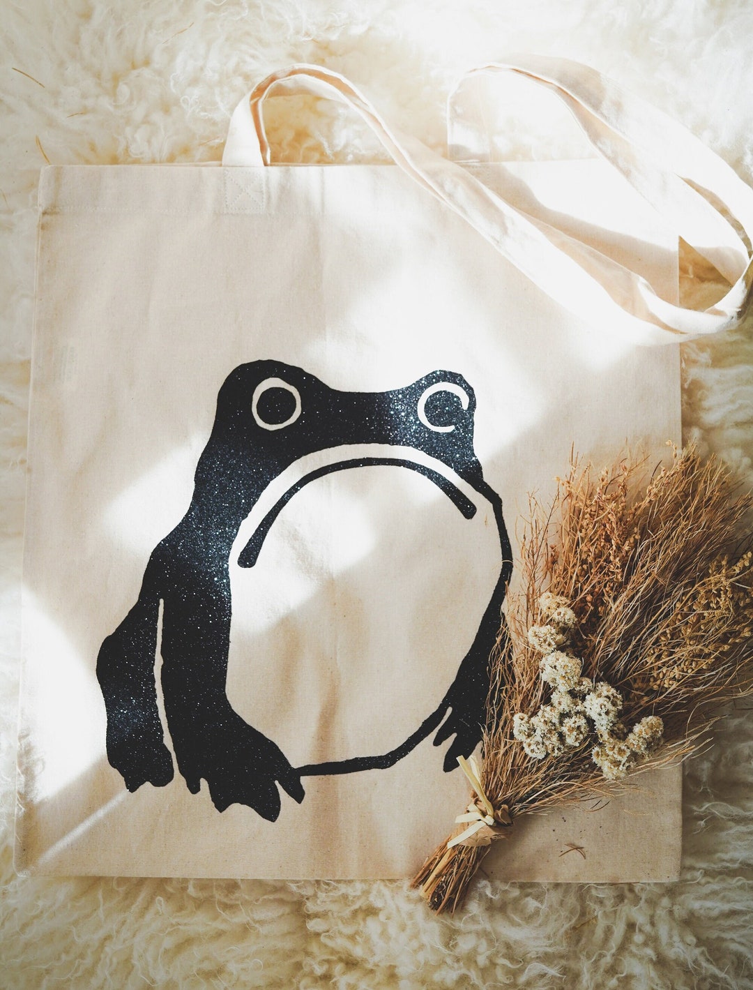 Japanese Glitter Frog Tote Bag Frog Bag Minimalistic Bag Gift Etsy