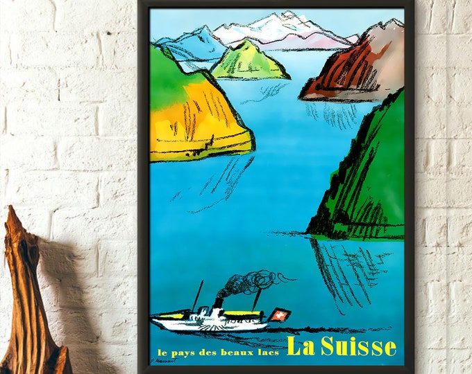 Switzerland Travel Print - Vintage Travel Poster Swiss Print Mountain Poster Travel Wall Art Travel Decor Birthday Gift Idea Wall Art