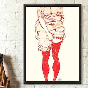 Egon Schiele Print Stehende Frau in Rot 1913 - Fine Art Print Home Decor Expressionism Schiele Woman poster Woman in Red