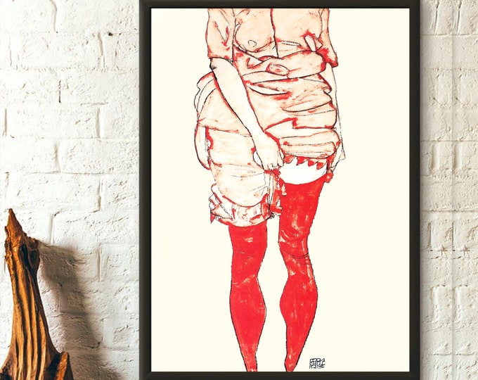 Egon Schiele Print: Stehende Frau in Rot, Expressionism Fine Art