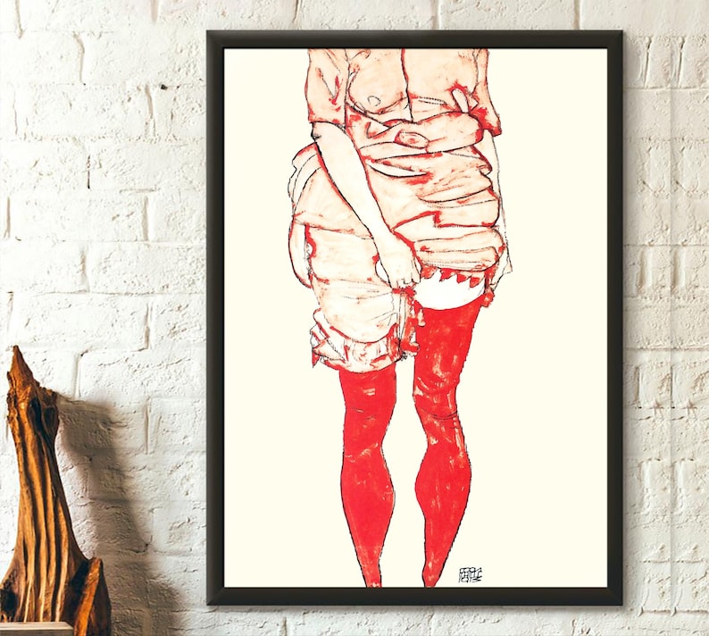 Egon Schiele Print Stehende Frau in Rot 1913 - Fine Art Print Home Decor Expressionism Schiele Woman poster Woman in Red