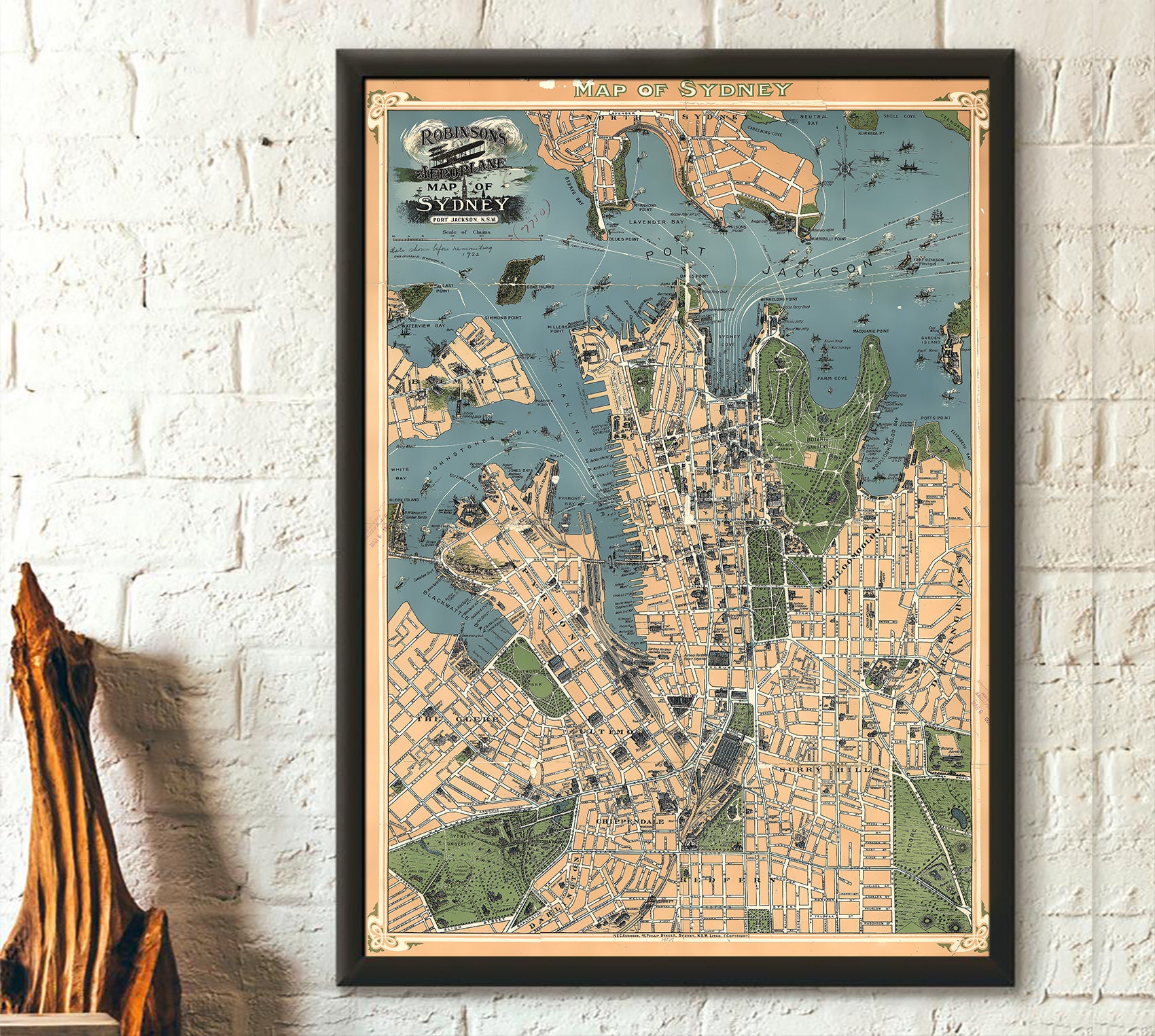 Lavender Bay Sydney Map Old Map Sydney 1922 Sydney Map Wall Art Australia Map | Etsy