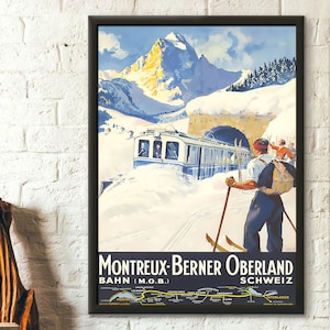 Switzerland Travel Print - Montreux Poster Swiss Travel Print  Swiss Prints Switzerland Poster Oberland Poster Ski Poster Gift Idea Wall Art