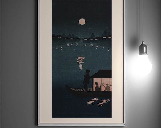MoonLight serie - Boat, Women and River Japanese Print Edo Period Japanese Print Koitsu Poster Japan Wall Art Japanese Art Of Japan Wall Art