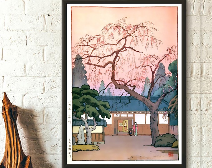 Cherry Blossoms Japanese Art Print - Woodblock Ukiyo-e Edo Period Asian Wall Decor Antique Japan Decor