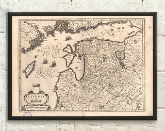 Map Livonia 1640 - Baltic State Map Baltic Map Baltic States Latvia Map Estonia Map Lithuania Map Scandinavia Gift Idea - Living Room Prints