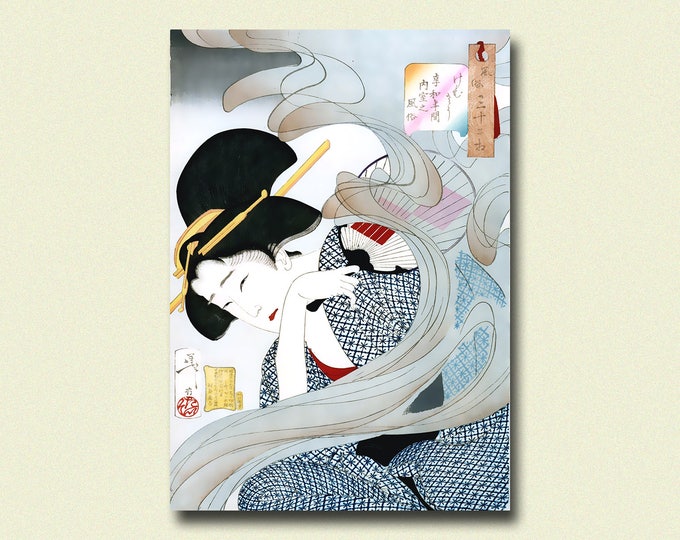 Ukiyo-e Woodblock Print by Tsukioka Yoshitoshi - Smokey Japan Art Edo Period Wall Décor