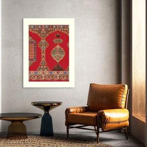Poster vintage con fiori arabeschi - Stampa araba esotica, antica arte botanica da parete, elegante decorazione orientale