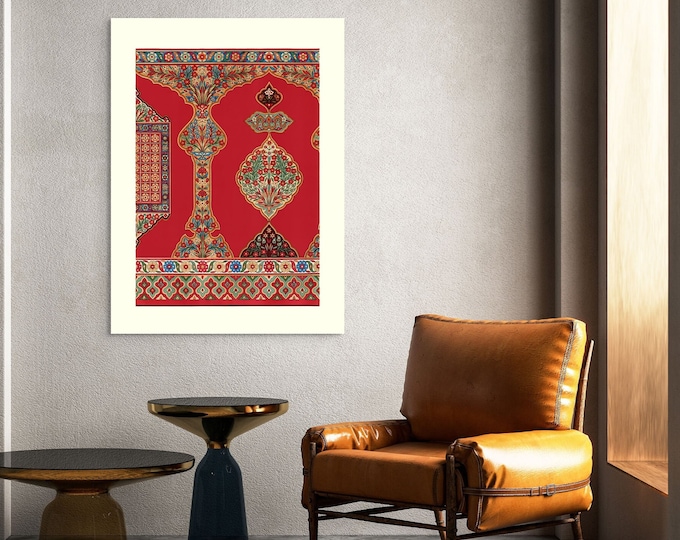 Vintage Arabesque Flower Poster - Antique Botanical Wall Art Exotic Arabic Print Elegant Oriental Decor