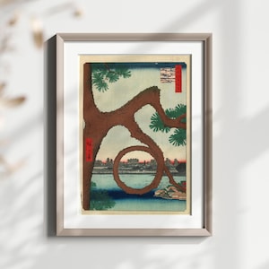 Stampa d'arte giapponese d'epoca "Pino" di Water, decorazione da parete unica e naturale