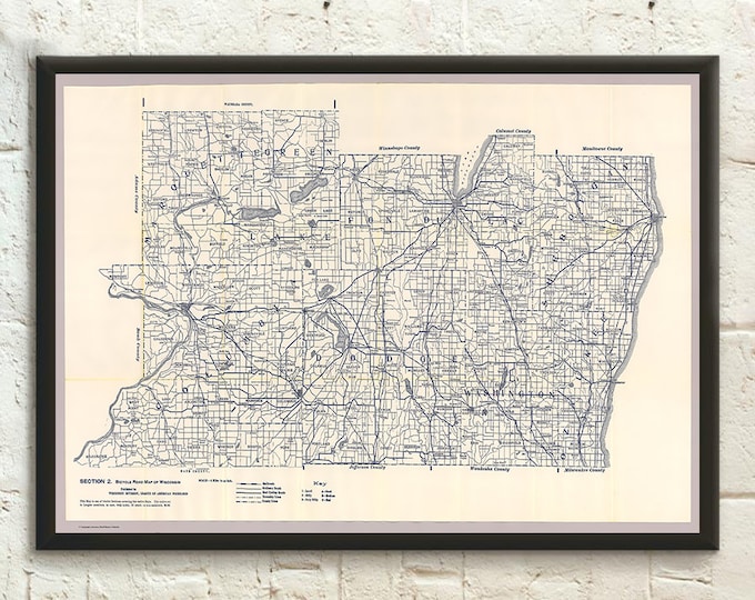 1897 Wisconsin Bicycle Road Map: Vintage Cycling Art Print