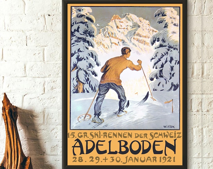 Adelboden Switzerland Travel Print 1921 - Vintage Swiss Poster Wall Art Unique Travel Decor Gift Idea