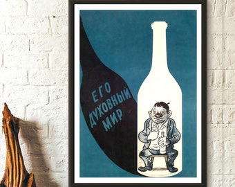 Sowjetischer Anti-Alkohol-Druck – Küchen-Wandkunst – russisches Poster – lustige Geburtstagsgeschenkidee tx