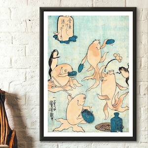 Reproducción de arte mural japonés de primera calidad con diseño de pez rana para guardería