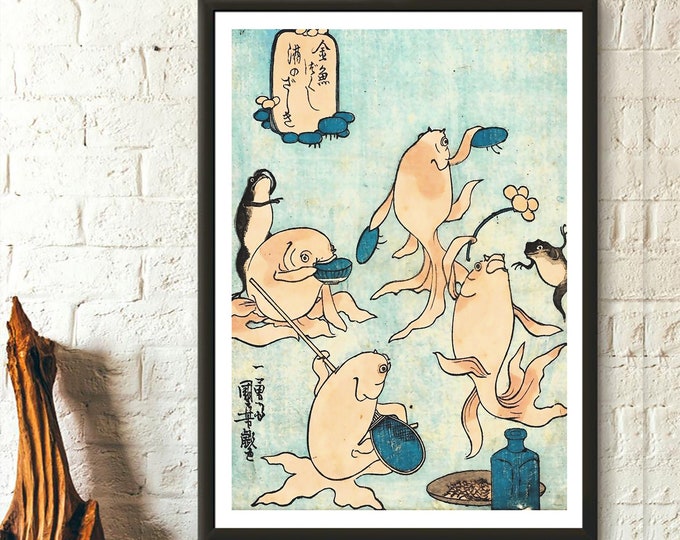 Frog  Fish Nursery Art  Premium Quality Japanese Wall Art Reproduction