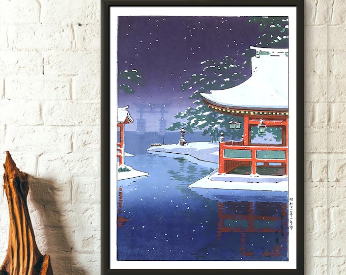 Miyajima in Falling Snow 1936 Tsuchiya Koitsu Print Ukiyoe Poster Edo Period Japanese Print Koitsu Poster Japan Art Japanese Art