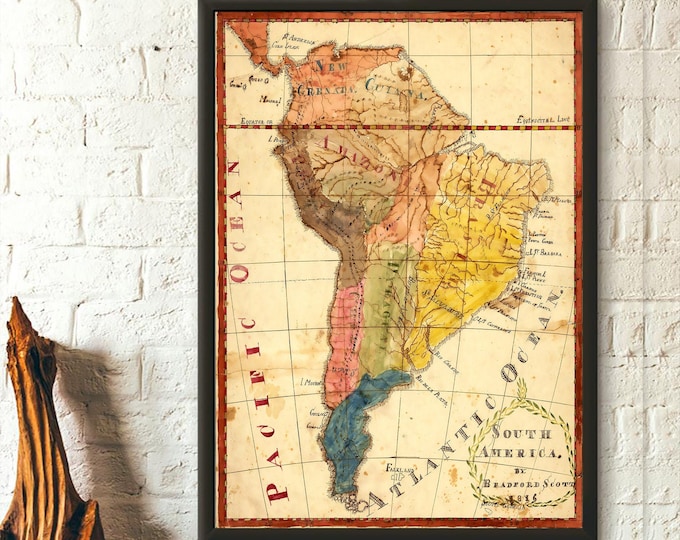 1816 South America Map Wall Art  Vintage Poster for Home Decor  Living Room  Unique Birthday Gift Idea