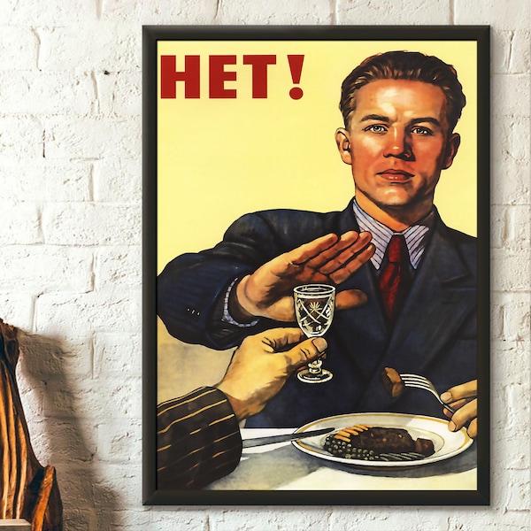 No all'alcol - Poster sovietico Decorazioni per la cucina Poster di cibo Idea regalo Arte da parete per cucina Arte da parete sovietica - Stampe per soggiorno Riproduzione artistica