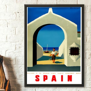 Póster de viaje de España de 1948, arte mural vintage, decoración de viaje de primera calidad.