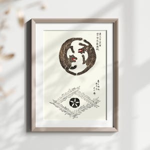 Japanische Drachentusche, traditionelle orientalische Wandkunst, Zen-Dekor, Vintage japanische Illustration, einzigartiges Wanddekor, Drache-Wandplakat