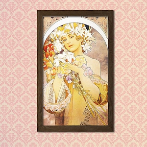 Póster Art Nouveau de Alphonse Mucha, "Flor", 1897, reproducción de impresión vintage, regalo único para inauguración de la casa.