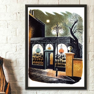 Lámina artística de Eric Ravilious, químico farmacéutico de High Street, 1938, póster de bellas artes, decoración de primera calidad, regalo de inauguración de la casa.