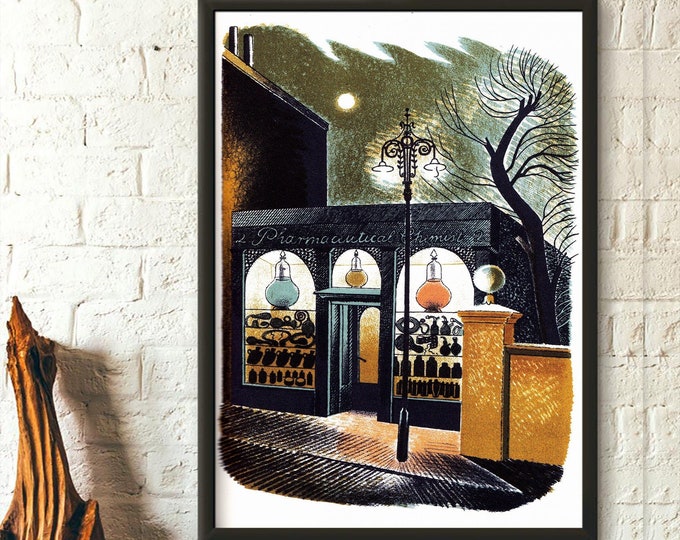 Eric Ravilious Art Print Pharmaceutical Chemist High Street 1938 Fine Art Poster  Premium Quality Decor Housewarming Gift