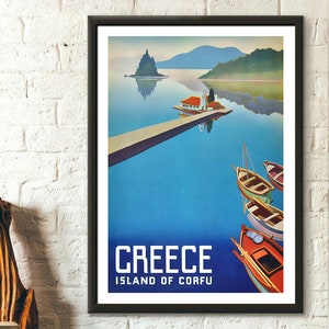 Póster de calidad superior: Póster de viaje a Grecia Impresión de Corfú Póster de Grecia Arte mural de viaje Póster de Corfú Inauguración de la casa nuevo