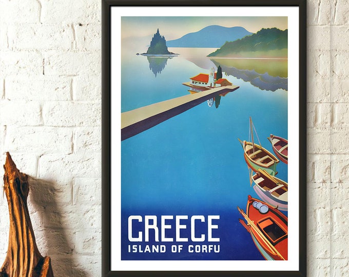 Premium Quality Poster: Greece Travel Poster Corfu Print Greece Poster Travel Wall Art Corfu Poster Housewarming  new