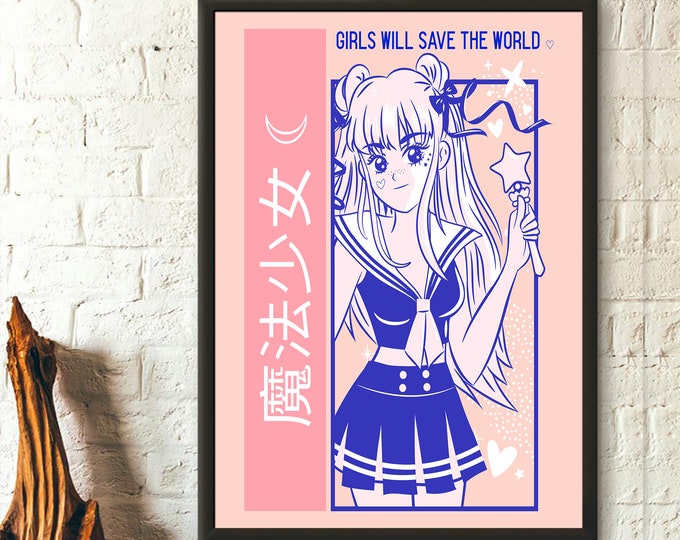 Wall Art Girls Will Save the World Poster - Japanese Feminist Poster - Feminism - Votes for women - Women Rights Poster Wall Art